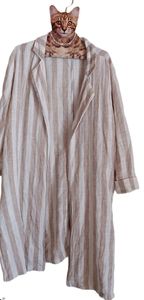 Doe & Rae tan and white linen blazer duster